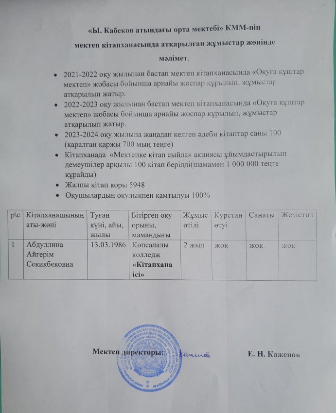Оқу, көркем әдебиеттермен қамтамасыз етілу туралы